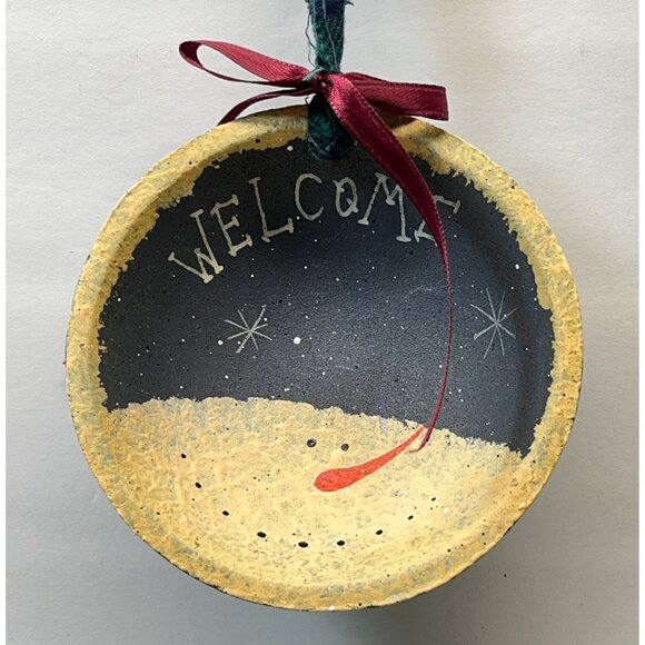 Rustic Welcome Christmas Tree Ornament Snowman Face Folk Art Cabin Decor 4 Inch - Picture 5 of 7